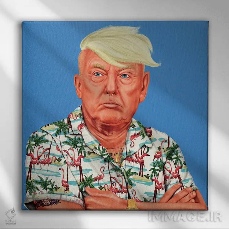 تابلو دونالد ترامپ (رئیسجمهور آمریکا) اثر امت شیمونی - نمای روبهرو روی دیوار