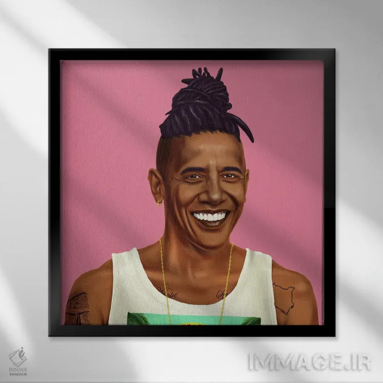 تابلو باراک اوباما (رئیسجمهور آمریکا) اثر امت شیمونی - نمای قابدار مشکی