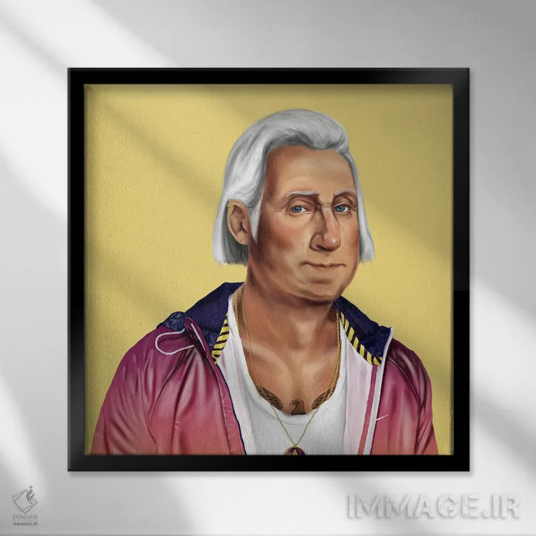 تابلو جورج واشنگتن (رئیسجمهور آمریکا) اثر امت شیمونی - نمای قابدار مشکی