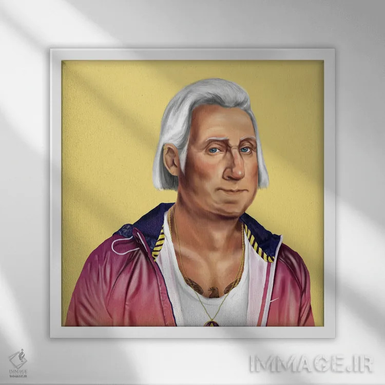 تابلو جورج واشنگتن (رئیسجمهور آمریکا) اثر امت شیمونی - نمای قابدار سفید