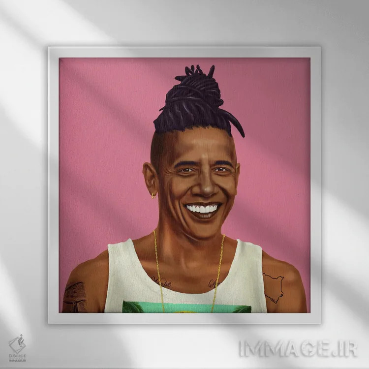 تابلو باراک اوباما (رئیسجمهور آمریکا) اثر امت شیمونی - نمای قابدار سفید