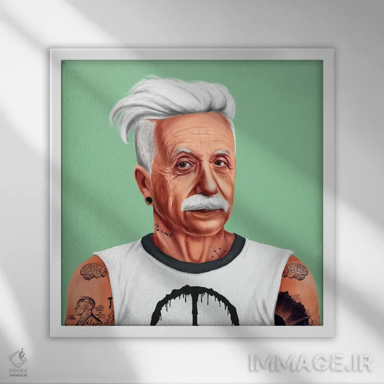 تابلو انیشتین (دانشمند) اثر امت شیمونی - نمای قابدار سفید
