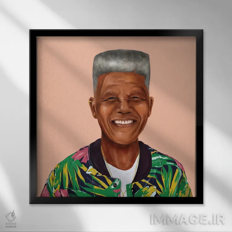 تابلو نلسون ماندلا (رهبر آفریقای جنوبی) اثر امت شیمونی - نمای قابدار مشکی