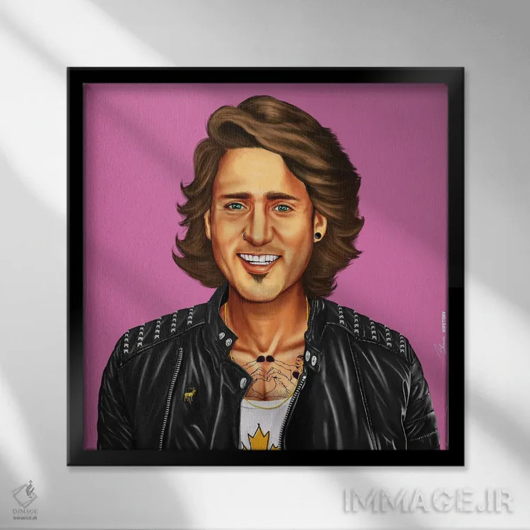 تابلو جاستین ترودو (نخستوزیر کانادا) اثر امت شیمونی - نمای قابدار مشکی