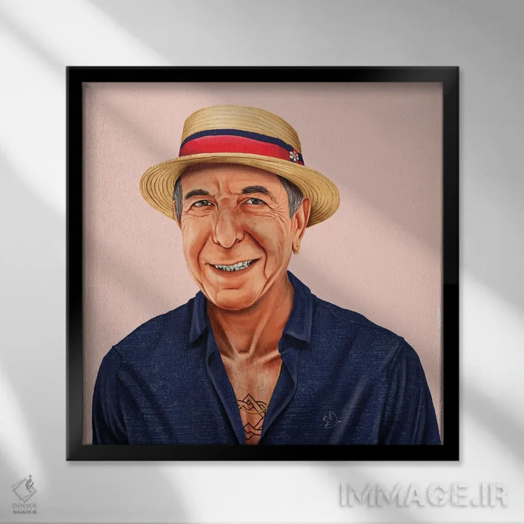 تابلو لئونارد کوهن (خواننده و شاعر) اثر امت شیمونی - نمای قابدار مشکی