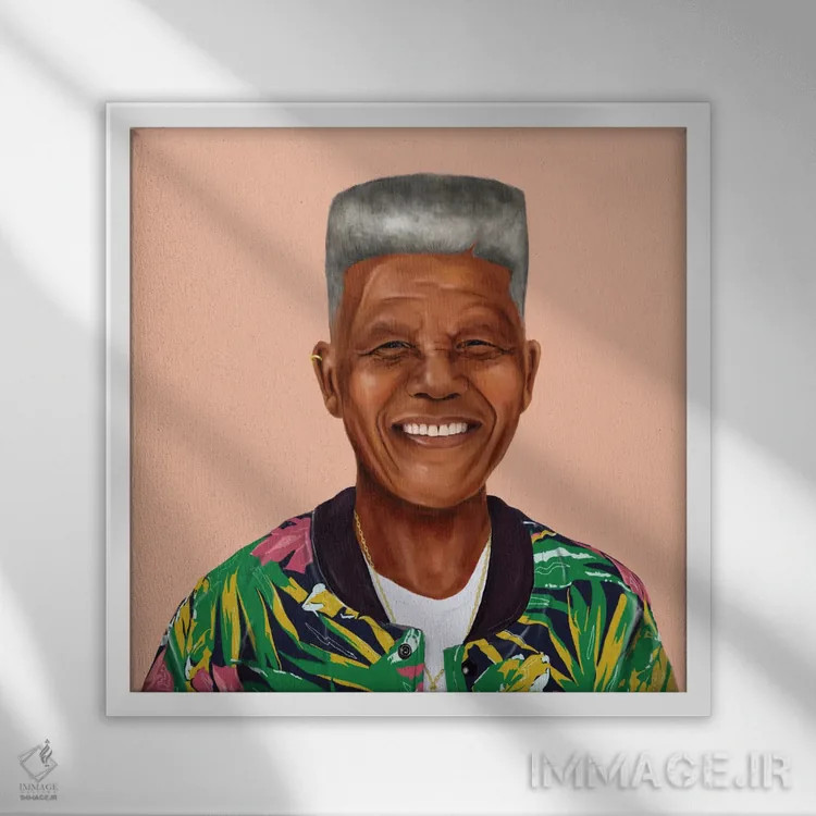 تابلو نلسون ماندلا (رهبر آفریقای جنوبی) اثر امت شیمونی - نمای قابدار سفید