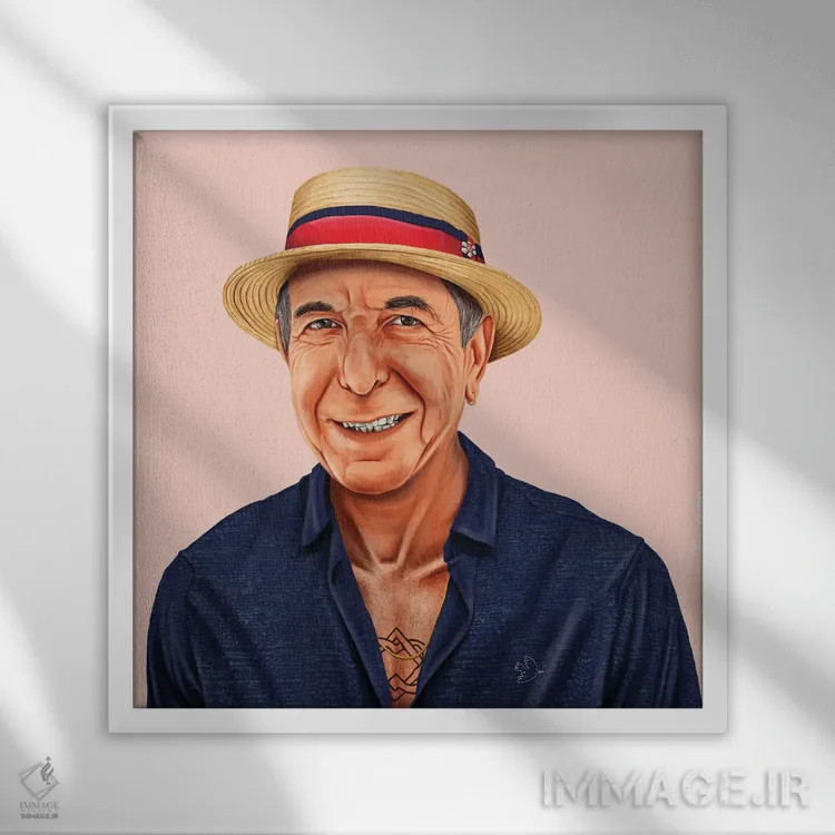 تابلو لئونارد کوهن (خواننده و شاعر) اثر امت شیمونی - نمای قابدار سفید