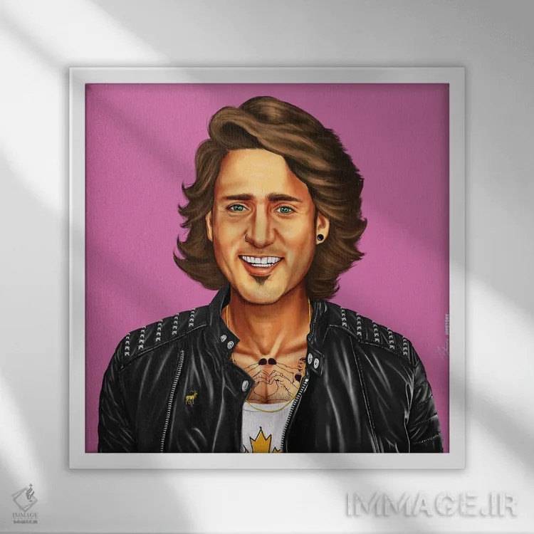 تابلو جاستین ترودو (نخستوزیر کانادا) اثر امت شیمونی - نمای قابدار سفید