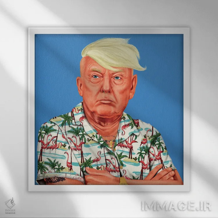 تابلو دونالد ترامپ (رئیسجمهور آمریکا) اثر امت شیمونی - نمای قابدار سفید