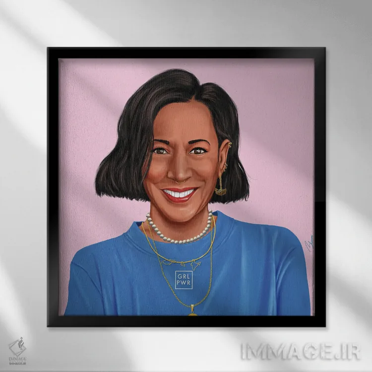 تابلو کامالا هریس (معاون رئیسجمهور آمریکا) اثر امت شیمونی - نمای قابدار مشکی