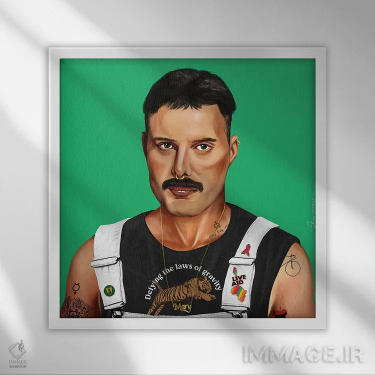 تابلو فردی مرکوری (خواننده) اثر امت شیمونی - نمای قابدار سفید