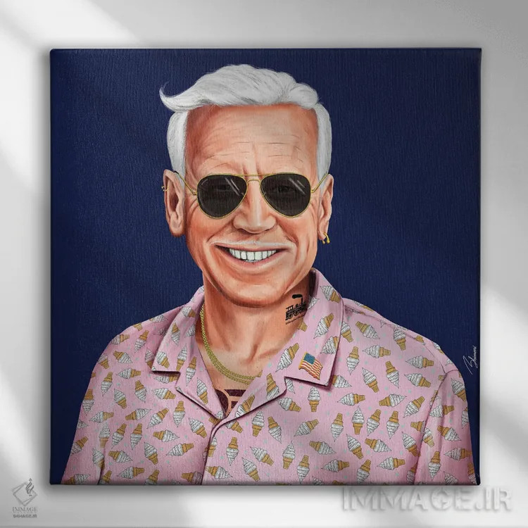 تابلو جو بایدن (رئیسجمهور آمریکا) اثر امت شیمونی - نمای روبهرو روی دیوار