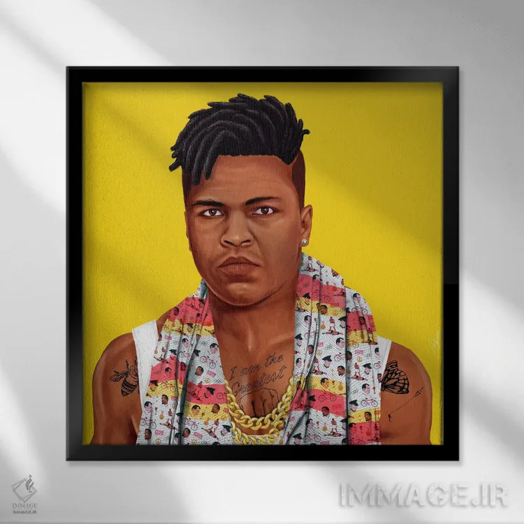 تابلو محمد علی (بوکسور) اثر امت شیمونی - نمای قابدار مشکی