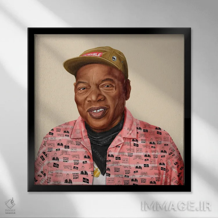 تابلو جان لوئیس (فعال حقوق مدنی) اثر امت شیمونی - نمای قابدار مشکی