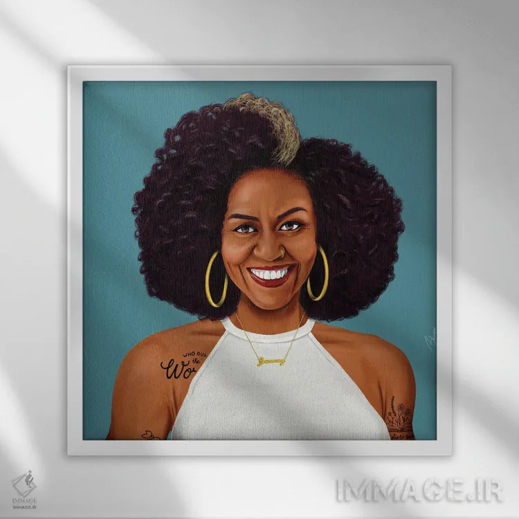 تابلو میشل اوباما (بانوی اول سابق آمریکا) اثر امت شیمونی - نمای قابدار سفید