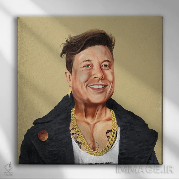 تابلو ایلان ماسک (کارآفرین) اثر امت شیمونی - نمای روبهرو روی دیوار