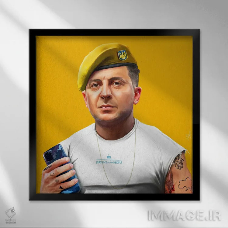 تابلو زلنسکی (رئیسجمهور اوکراین) اثر امت شیمونی - نمای قابدار مشکی