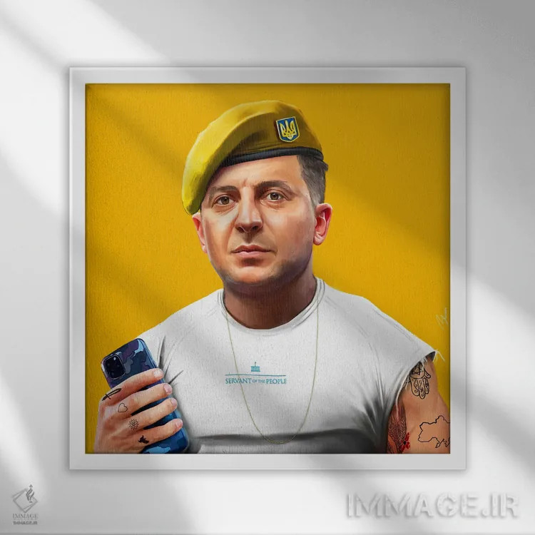 تابلو زلنسکی (رئیسجمهور اوکراین) اثر امت شیمونی - نمای قابدار سفید