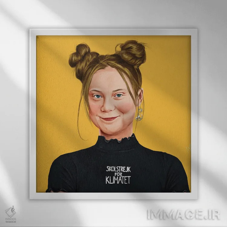 تابلو گرتا تونبرگ (فعال محیط زیست) اثر امت شیمونی - نمای قابدار سفید
