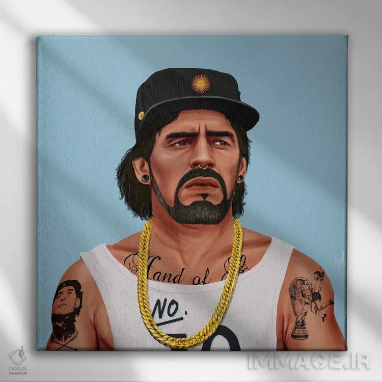 تابلو دیگو آرماندو مارادونا (فوتبالیست) اثر امت شیمونی - نمای روبهرو روی دیوار