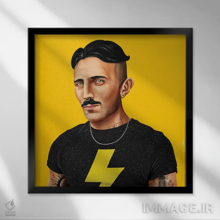 تابلو نیکولا تسلا (دانشمند) اثر امت شیمونی - نمای قابدار مشکی