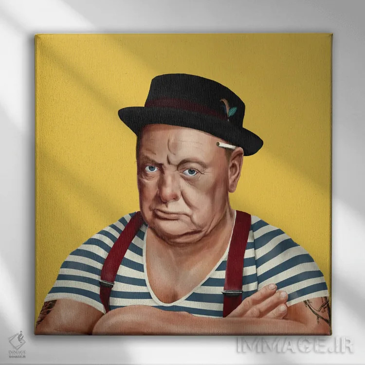 تابلو وینستون چرچیل (نخستوزیر بریتانیا) اثر امت شیمونی - نمای روبهرو روی دیوار