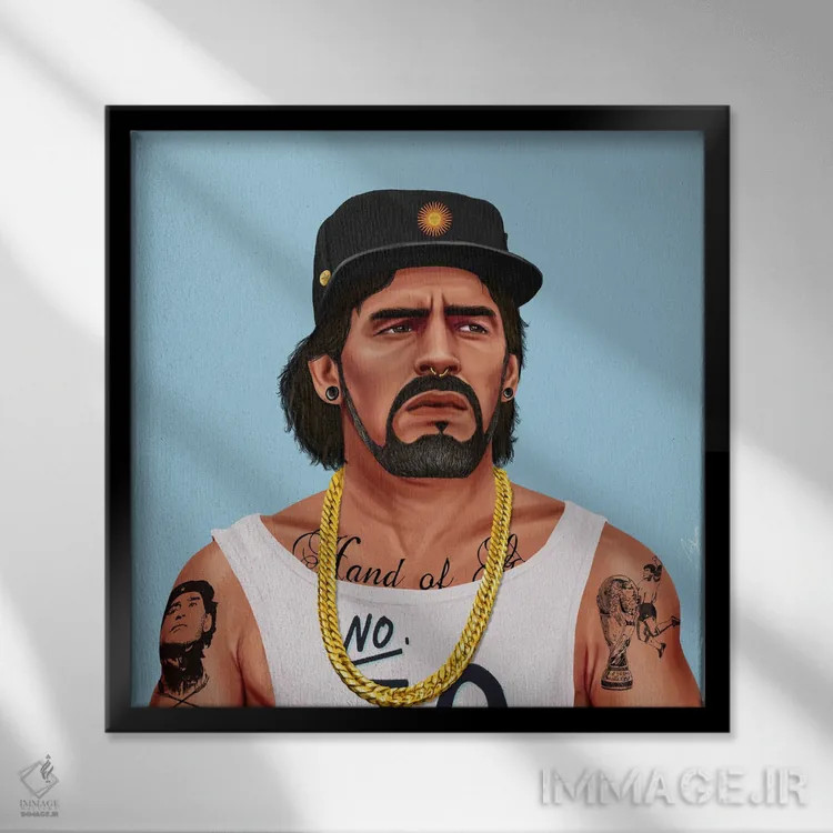 تابلو دیگو آرماندو مارادونا (فوتبالیست) اثر امت شیمونی - نمای قابدار مشکی