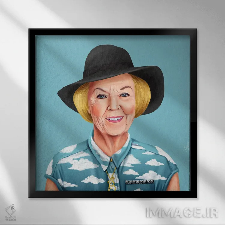 تابلو ملکه بئاتریکس (هلند) اثر امت شیمونی - نمای قابدار مشکی