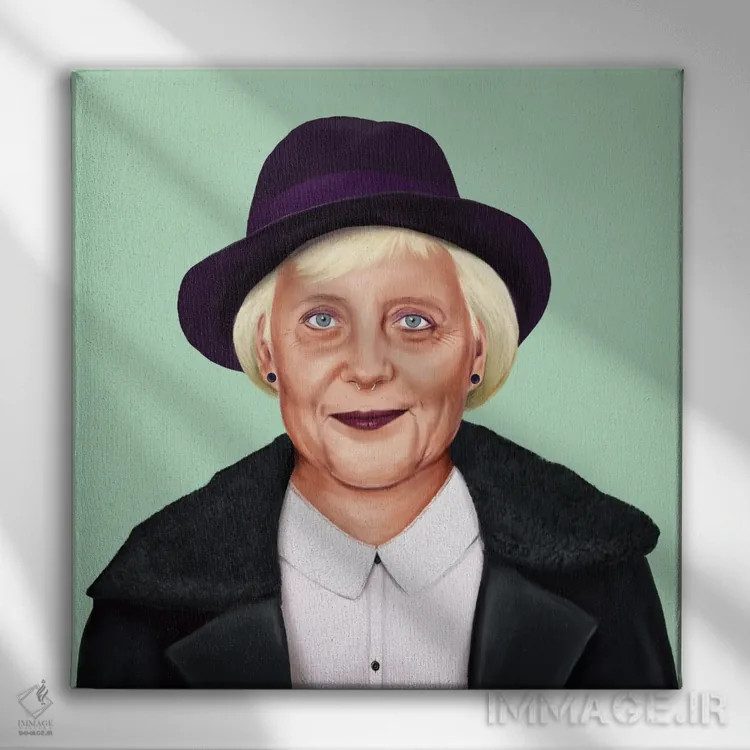 تابلو آنگلا مرکل (صدر اعظم آلمان) اثر امت شیمونی - نمای روبهرو روی دیوار