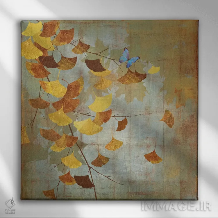 تابلو شاخه جینکو I اثر آسیا جنسن - نمای روبهرو روی دیوار