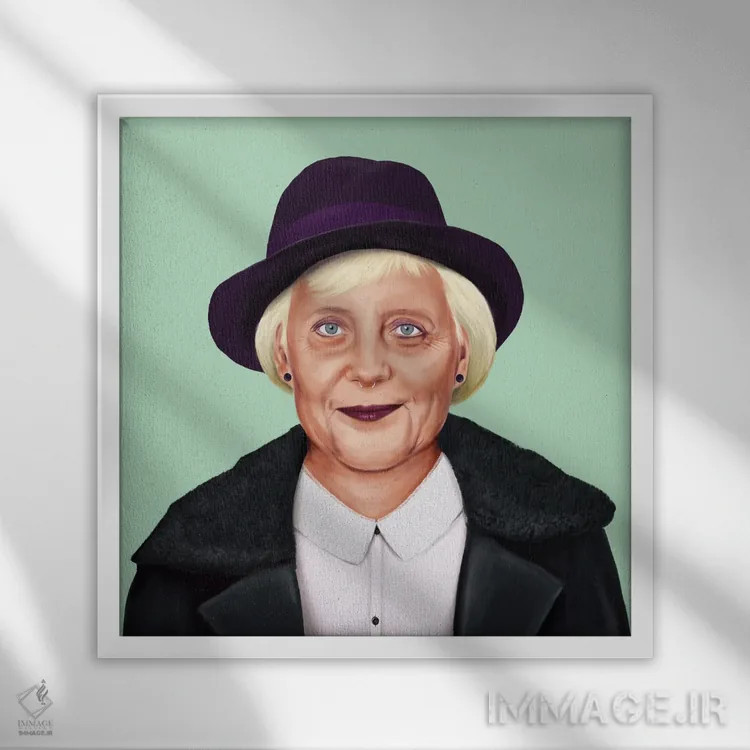 تابلو آنگلا مرکل (صدر اعظم آلمان) اثر امت شیمونی - نمای قابدار سفید