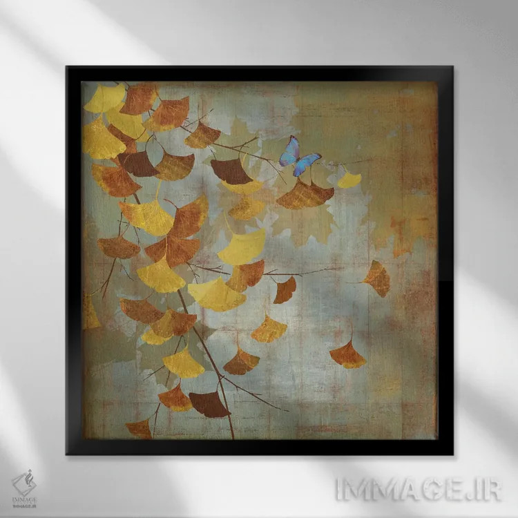 تابلو شاخه جینکو I اثر آسیا جنسن - نمای قابدار مشکی