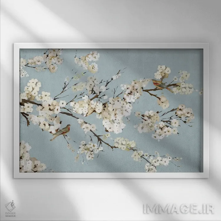 تابلو کیمونو با پرندگان I اثر آسیا جنسن - نمای قابدار سفید