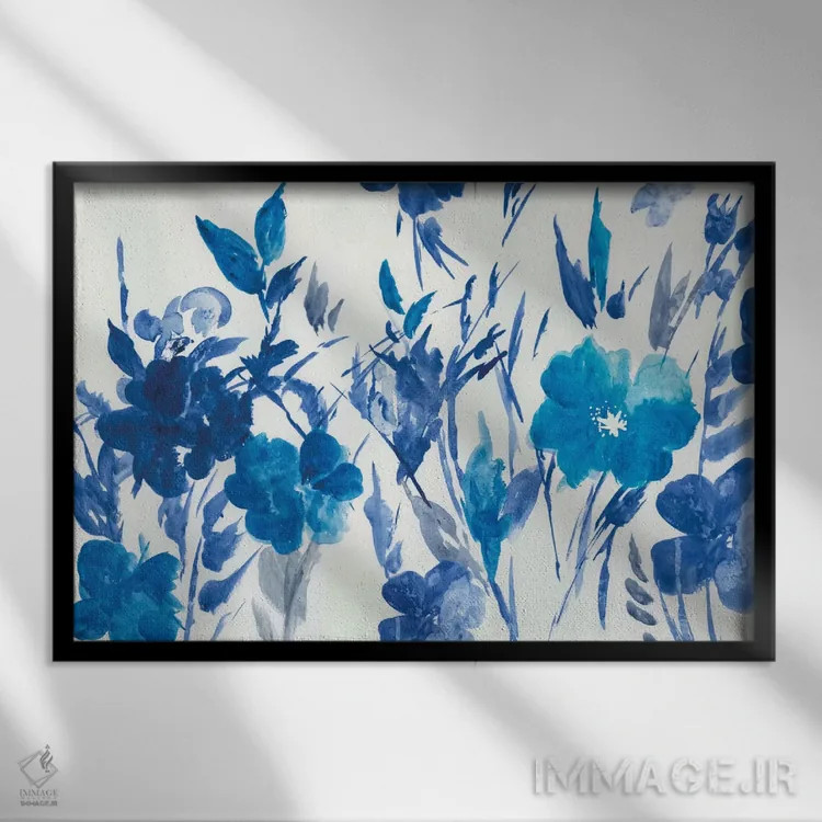 تابلو چمنزار آبی اثر آسیا جنسن - نمای قابدار مشکی