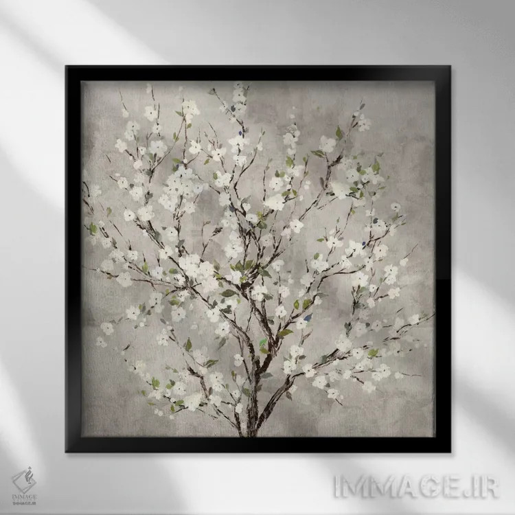 تابلو درخت شکوفه اثر آسیا جنسن - نمای قابدار مشکی