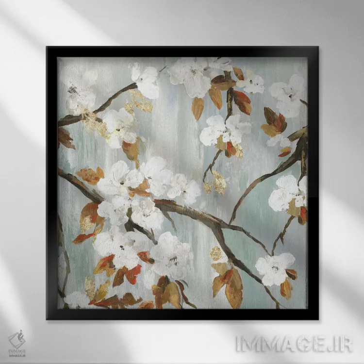 تابلو شکوفههای طلایی II اثر آسیا جنسن - نمای قابدار مشکی