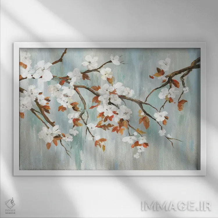 تابلو شکوفههای طلایی I اثر آسیا جنسن - نمای قابدار سفید