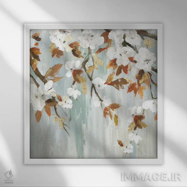 تابلو شکوفههای طلایی III اثر آسیا جنسن - نمای قابدار سفید