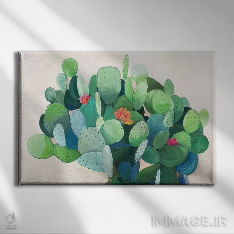 تابلو شکوفه کاکتوس اثر آسیا جنسن - نمای روبهرو روی دیوار