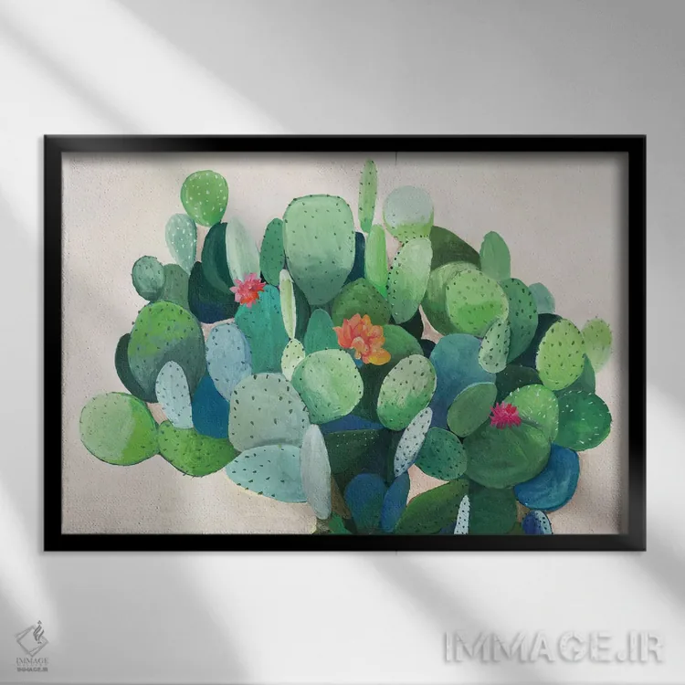 تابلو شکوفه کاکتوس اثر آسیا جنسن - نمای قابدار مشکی