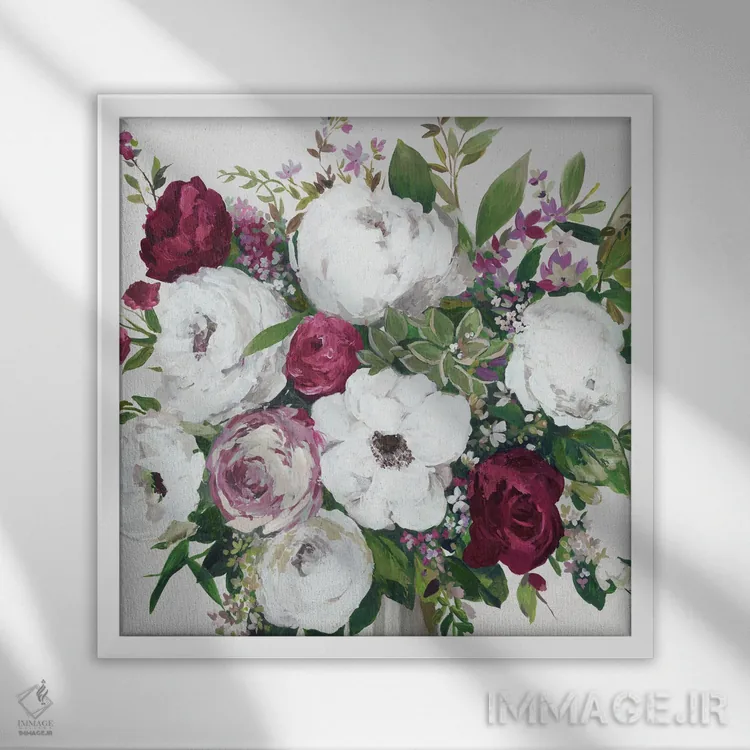 تابلو پاششهای زرشکی اثر آسیا جنسن - نمای قابدار سفید