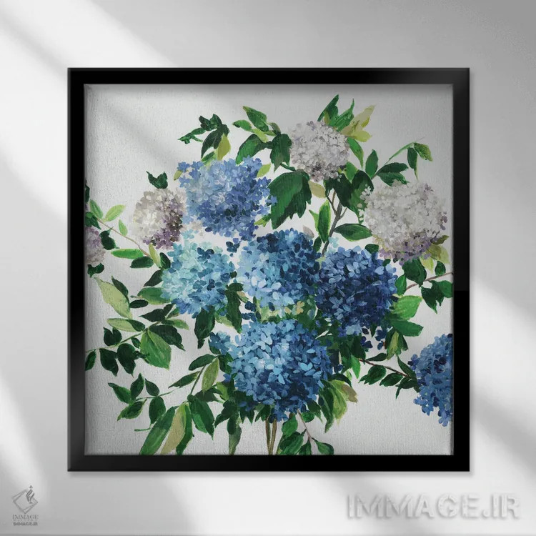 تابلو گلبرگهای آبی اثر آسیا جنسن - نمای قابدار مشکی