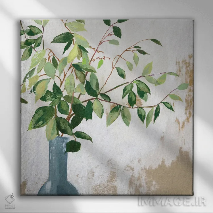 تابلو برگهای سبز پاییزی اثر آسیا جنسن - نمای روبهرو روی دیوار