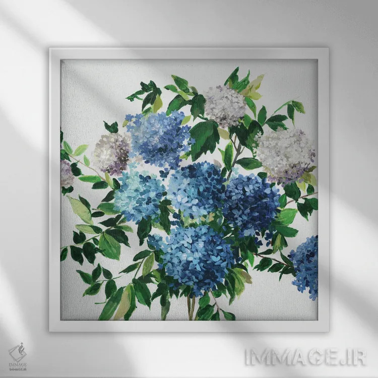 تابلو گلبرگهای آبی اثر آسیا جنسن - نمای قابدار سفید