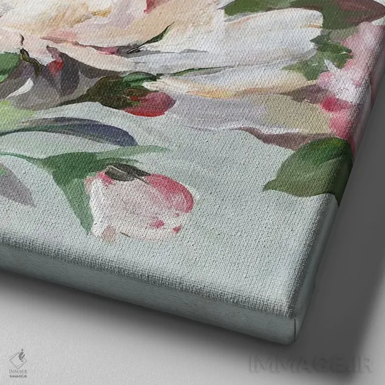 تابلو باغ صدتومانی صورتی اثر آسیا جنسن - نمای نزدیک بافت بوم