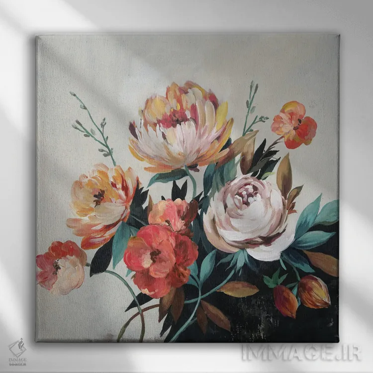 تابلو دستهگل رنگهای پاییزی اثر آسیا جنسن - نمای روبهرو روی دیوار