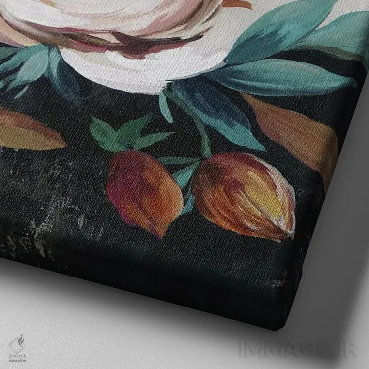 تابلو دستهگل رنگهای پاییزی اثر آسیا جنسن - نمای نزدیک بافت بوم