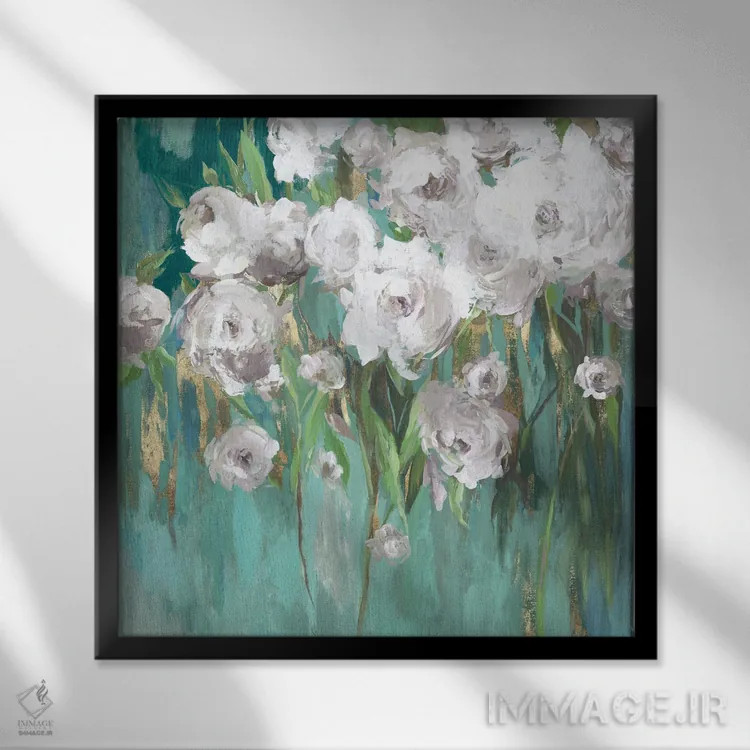 تابلو رزها روی تیِل III اثر آسیا جنسن - نمای قابدار مشکی