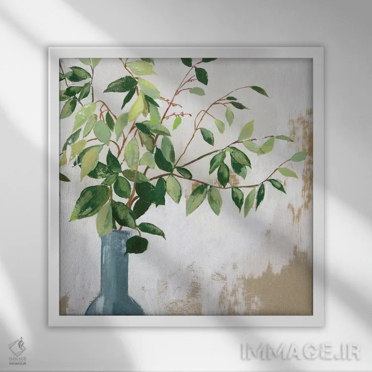 تابلو برگهای سبز پاییزی اثر آسیا جنسن - نمای قابدار سفید