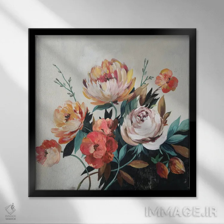 تابلو دستهگل رنگهای پاییزی اثر آسیا جنسن - نمای قابدار مشکی